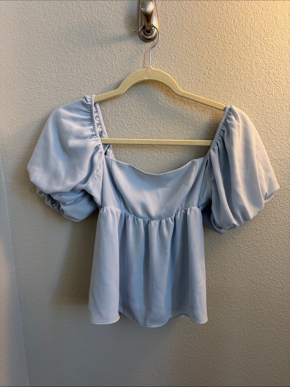 bp Light Blue Puff Sleeve Peplum Blouse